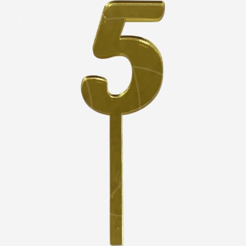 Топпер декоративный акриловый "Цифра 5" Золото 9,5х3 см 
