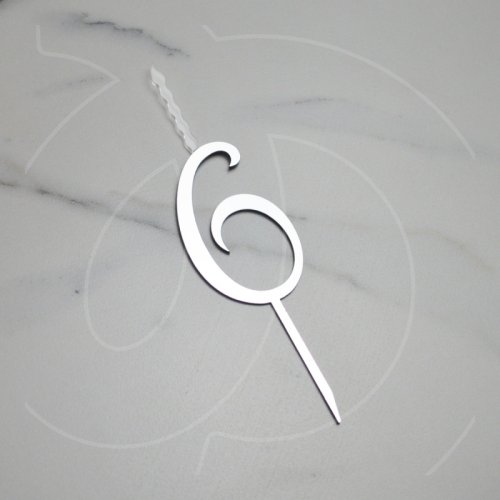 Свеча-топпер декоративная акриловая Цифра "6" Серебро 