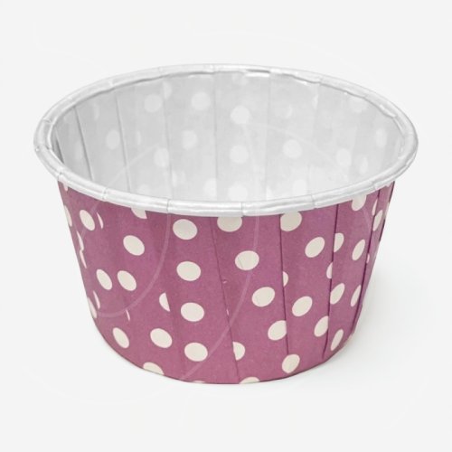 Капсула бумажная с подворотом Сиреневая в белый горошек D50 H40 1 шт Б-21		