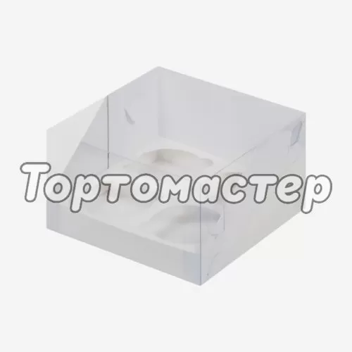 Коробка на 4 капкейка с прозрачной крышкой белая 040273 ф, 41710