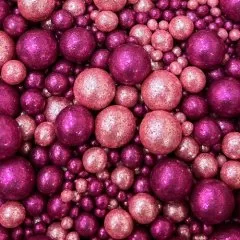 Посыпка кондитерская из дутого риса жемчуг блестящий "Ярко-розовый микс" 50 г 760
