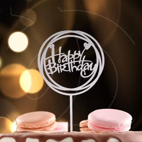Топпер декоративный акриловый "Happy Birthday. Рамка" Серебро 3960648, Топ-40