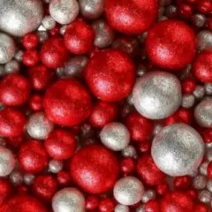 Посыпка кондитерская из дутого риса жемчуг блестящий "Серебряно-красный микс" 50 г 713