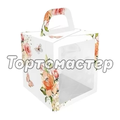 Коробка для кулича с окном "Цветы" 15х15х18 см КУ-00885	