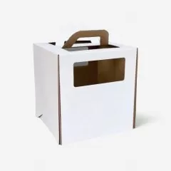 Коробка для торта с окном и ручкой белая 26х26х28 см 22628