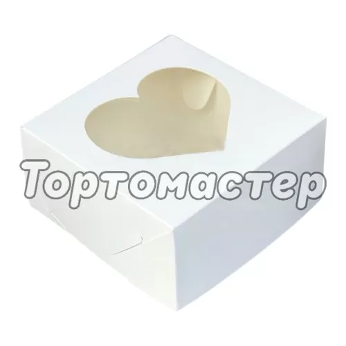 Коробка для бенто-торта с окном сердце белая 16х16х8 см 41682