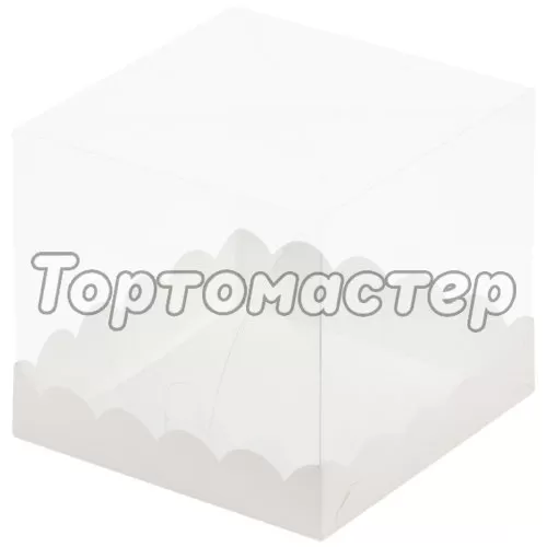 Коробка для торта/кулича с прозрачной крышкой и ложементом белая 15х15х14 см 022100+022074