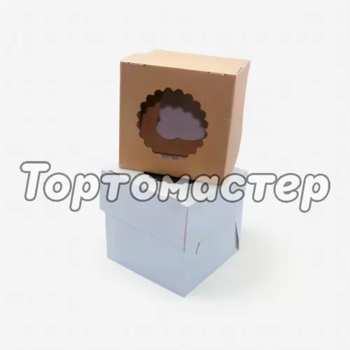 Коробка на 1 капкейк с окном крафт/белая OSQ MUF 1