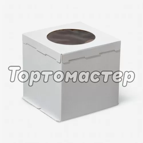 Коробка для торта с круглым окном белая 28х28х28 см 2.37.1	